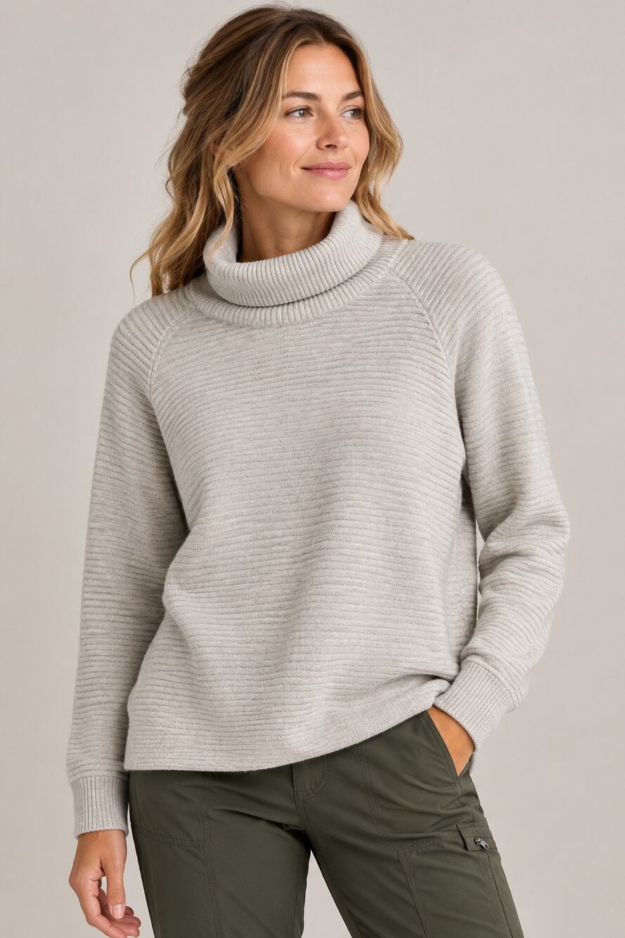 KUHL Solace Sweater Women’s Medium Oatmeal Merino Wool Blend Cowl Neck